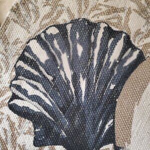NWT Metallic Rug Beach Coastal Shell Coral Tassels White Navy Tan